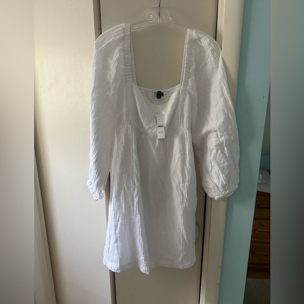 J. Crew White Puff Sleeve Gauze Mini Dress